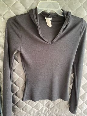 Vintage 90s PRETTYGOOD Made in USA Black V-Neck Hooded Top - Size S